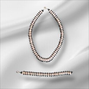 Teng Yue Freshwater Pearl Necklace & Bracelet Set Pink Gray Beaded